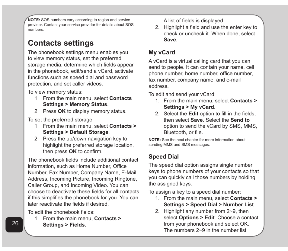 Contacts settings | Asus Z801 User Manual | Page 30 / 84