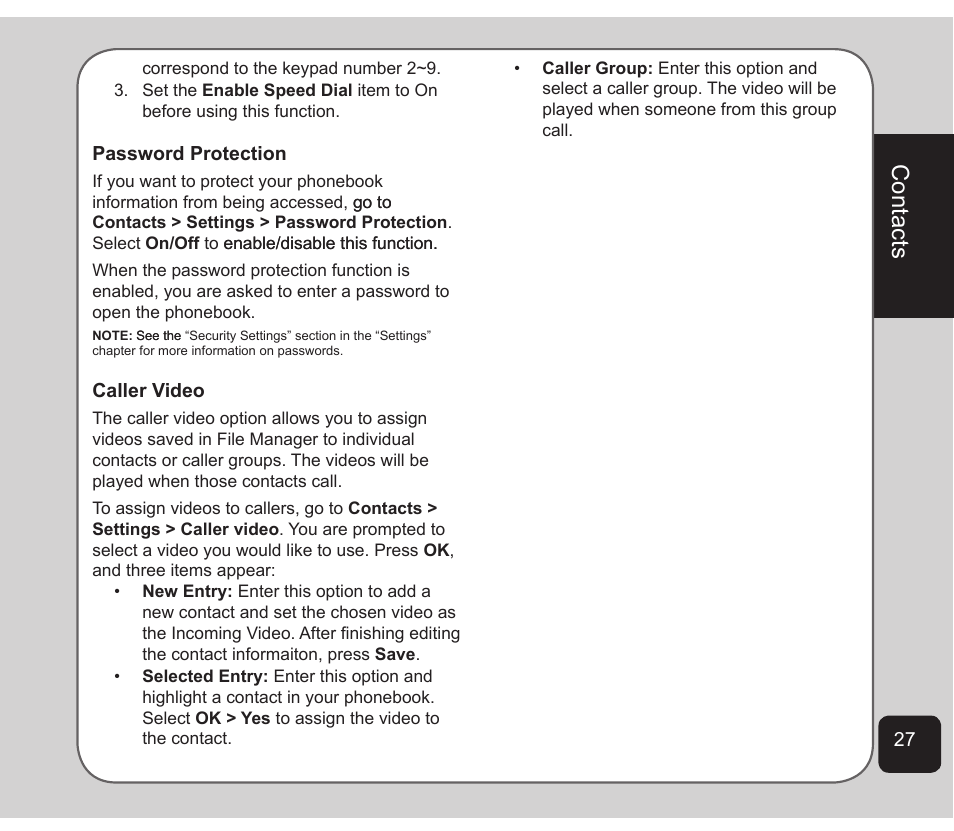 Contacts | Asus Z801 User Manual | Page 31 / 84