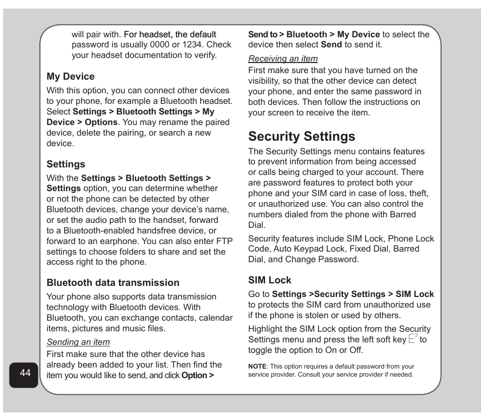 Security settings | Asus Z801 User Manual | Page 48 / 84