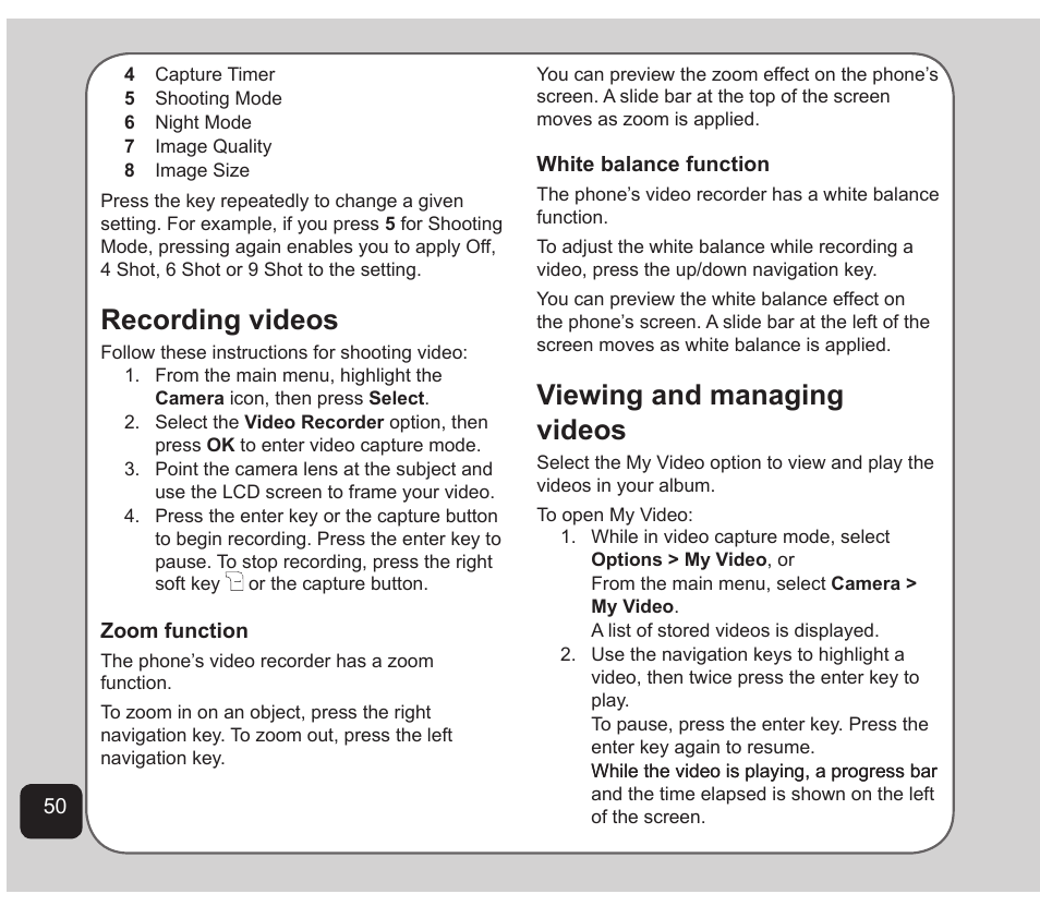 Recording videos, Viewing and managing videos | Asus Z801 User Manual | Page 54 / 84