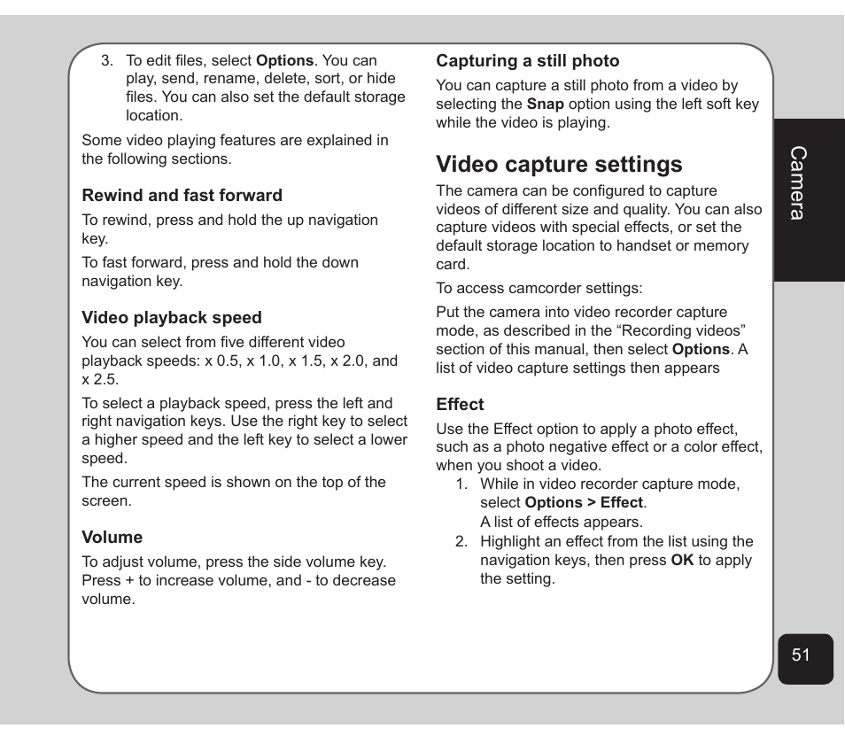 Video capture settings, Camera | Asus Z801 User Manual | Page 55 / 84