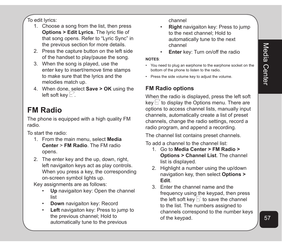 Fm radio, Media center | Asus Z801 User Manual | Page 61 / 84