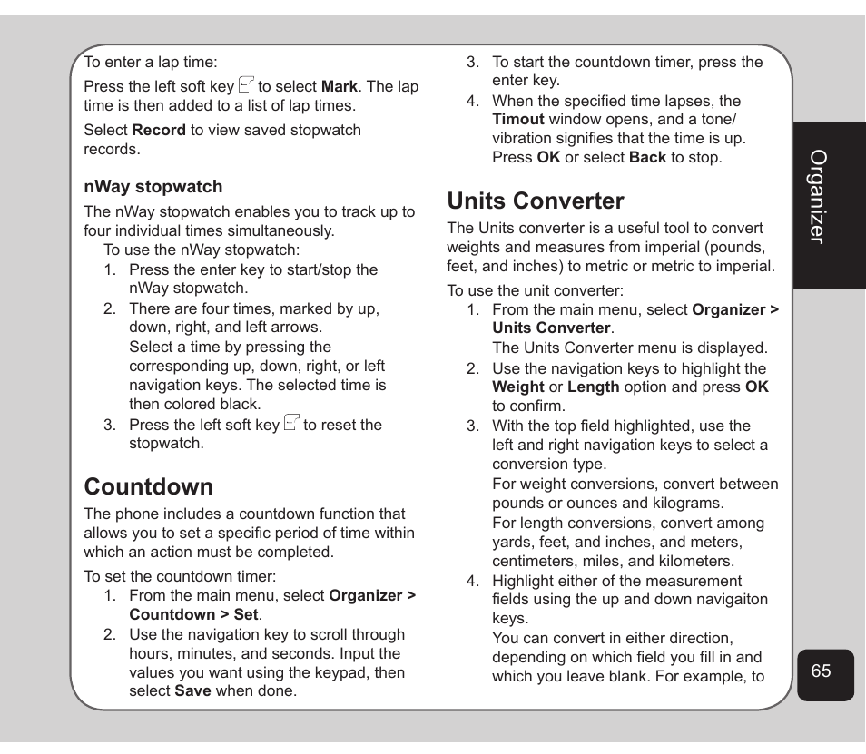 Countdown, Units converter, Organizer | Asus Z801 User Manual | Page 69 / 84