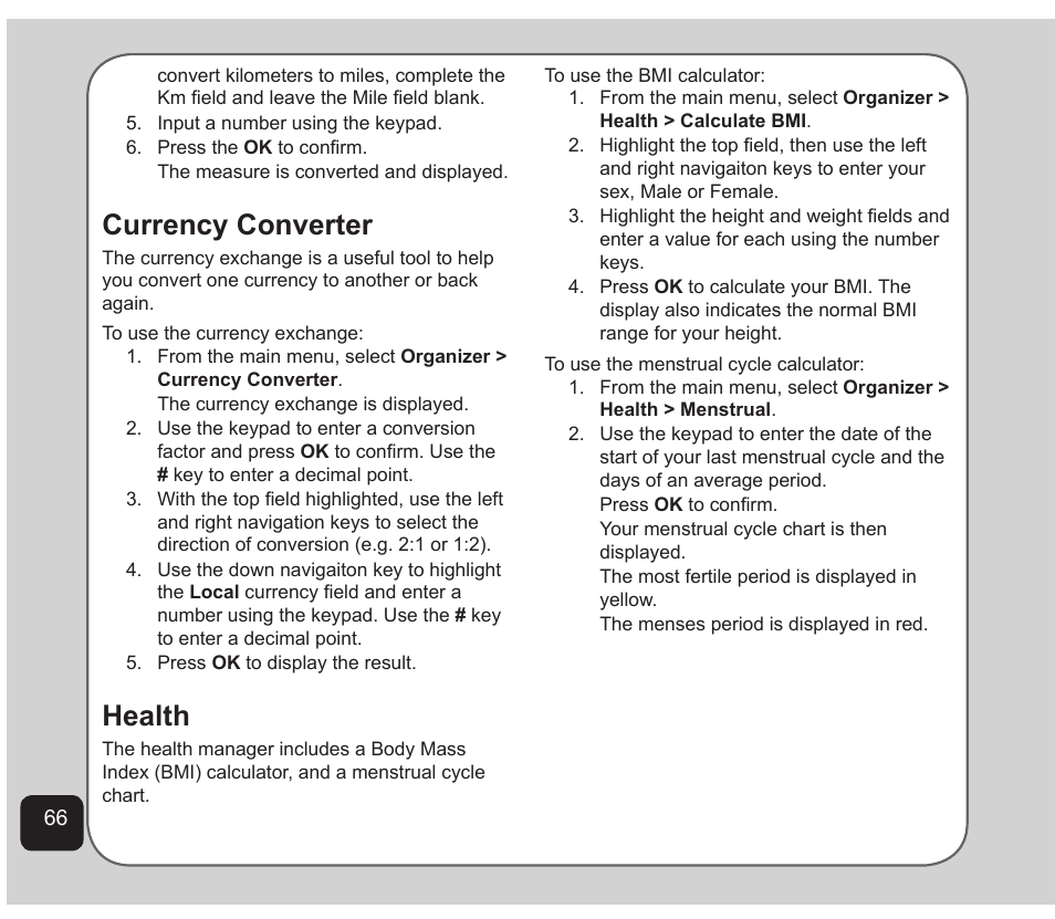 Currency converter, Health | Asus Z801 User Manual | Page 70 / 84