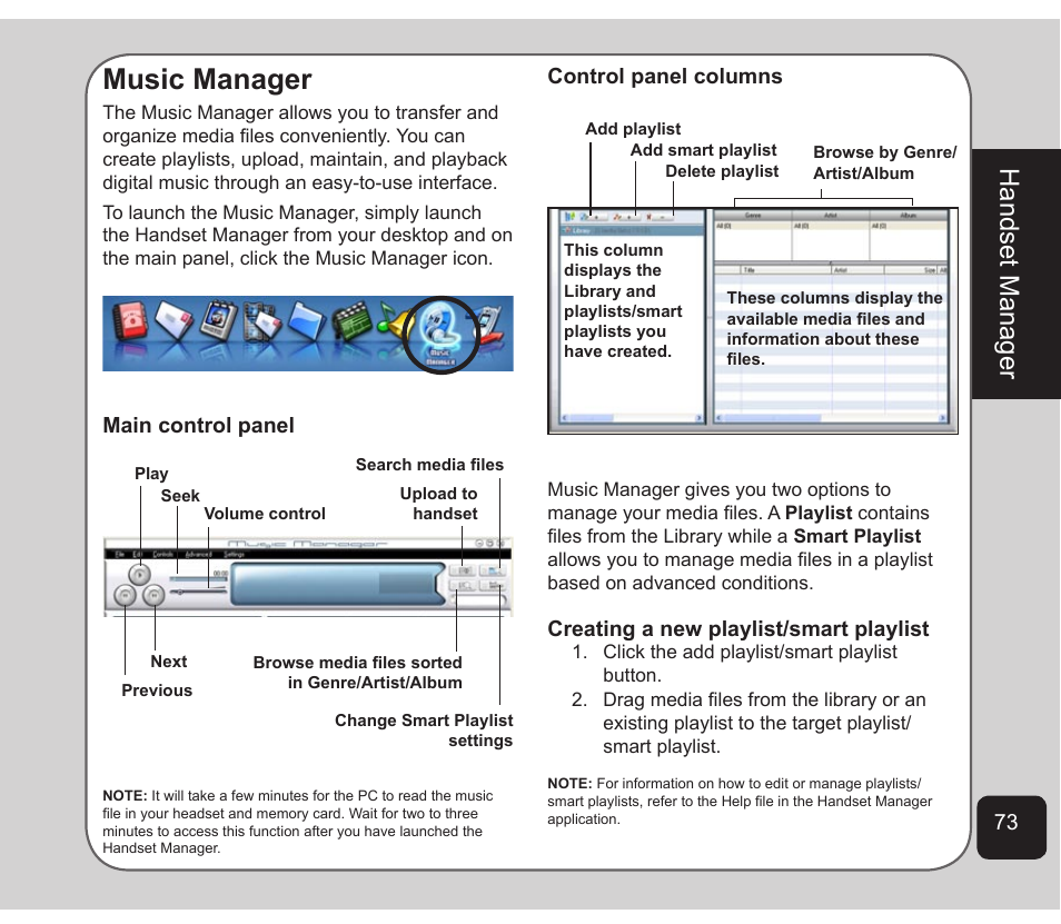 Music manager, Handset manager | Asus Z801 User Manual | Page 77 / 84