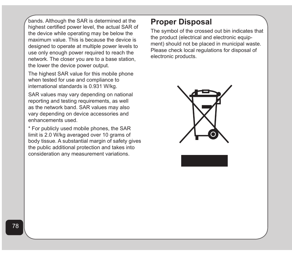 Proper disposal | Asus Z801 User Manual | Page 82 / 84