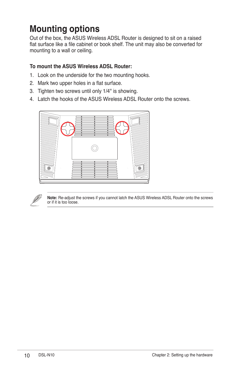 Mounting options | Asus DSL-N10 (VER.B1) User Manual | Page 10 / 53