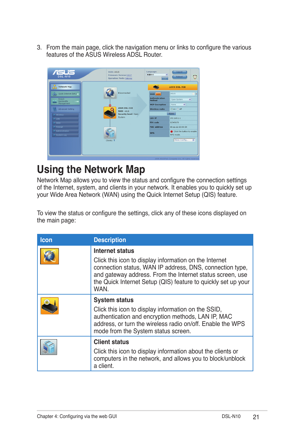 Using the network map | Asus DSL-N10 (VER.B1) User Manual | Page 21 / 53