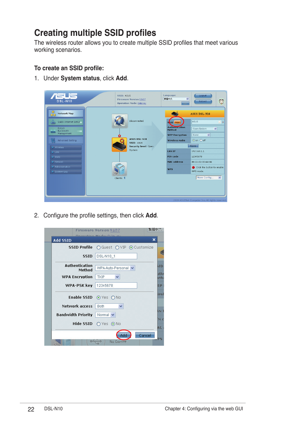 Creating multiple ssid profiles | Asus DSL-N10 (VER.B1) User Manual | Page 22 / 53