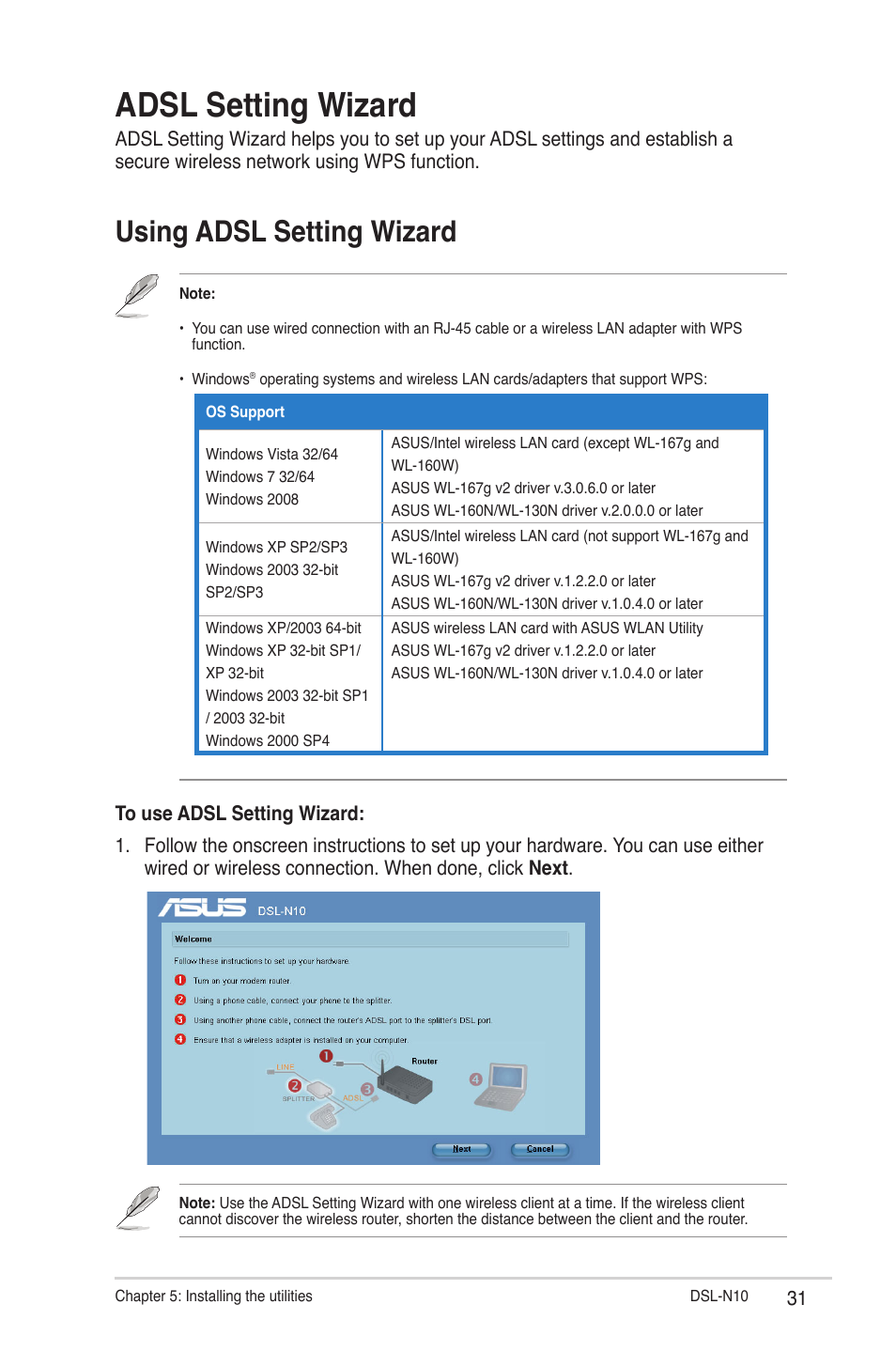 Adsl setting wizard, Using adsl setting wizard | Asus DSL-N10 (VER.B1) User Manual | Page 31 / 53