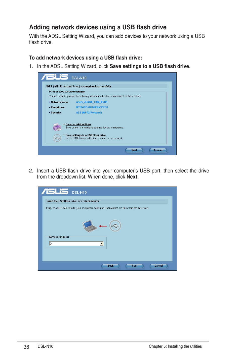 Adding network devices using a usb flash drive | Asus DSL-N10 (VER.B1) User Manual | Page 36 / 53