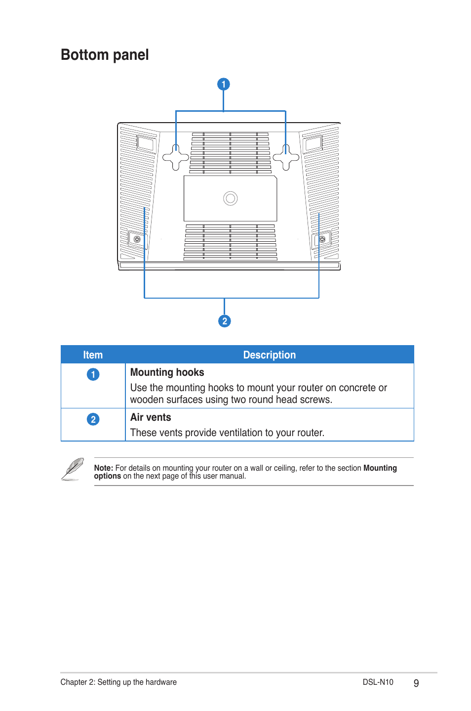 Bottom panel | Asus DSL-N10 (VER.B1) User Manual | Page 9 / 53