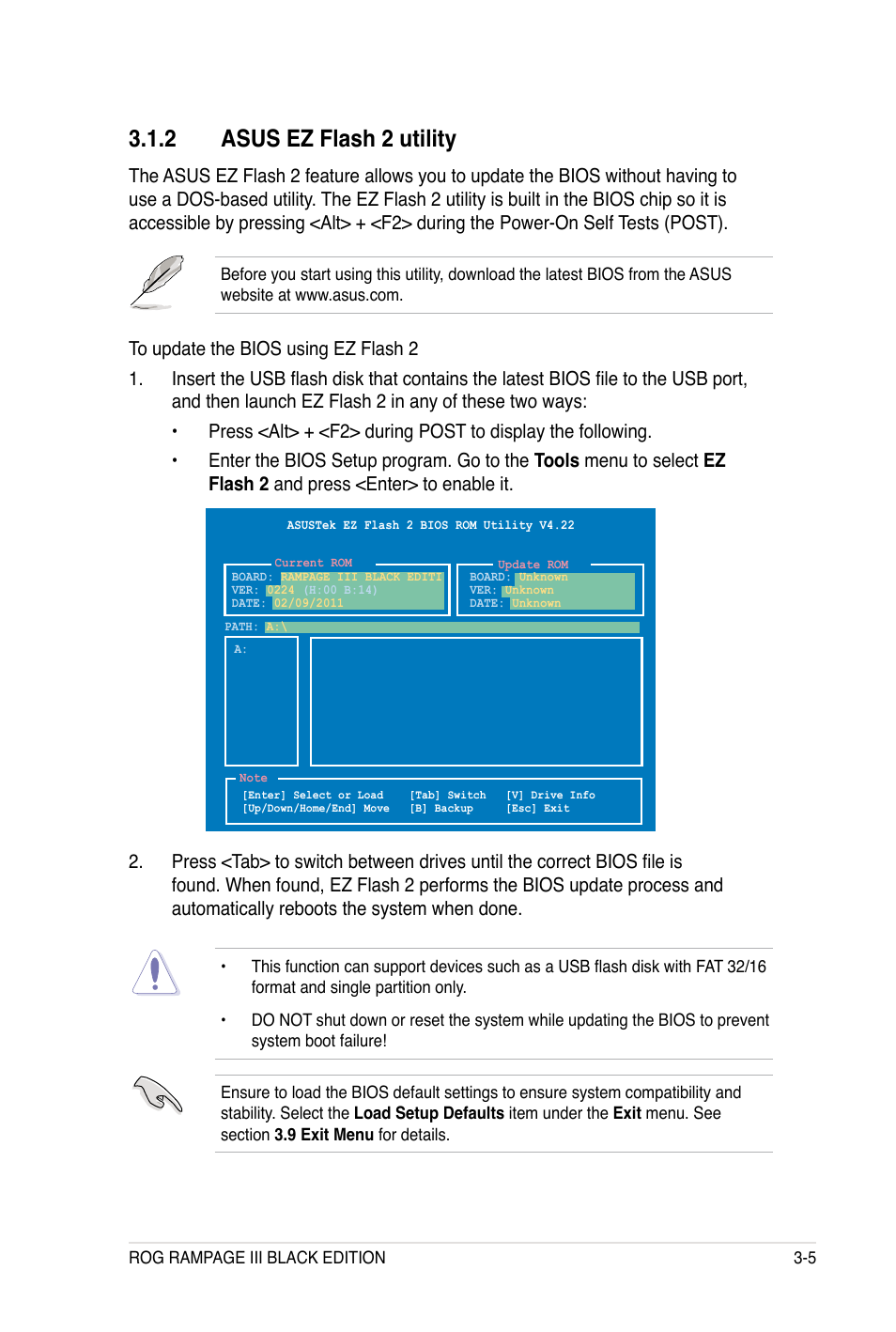 2 asus ez flash 2 utility | Asus Rampage III Black Edition User Manual | Page 101 / 198