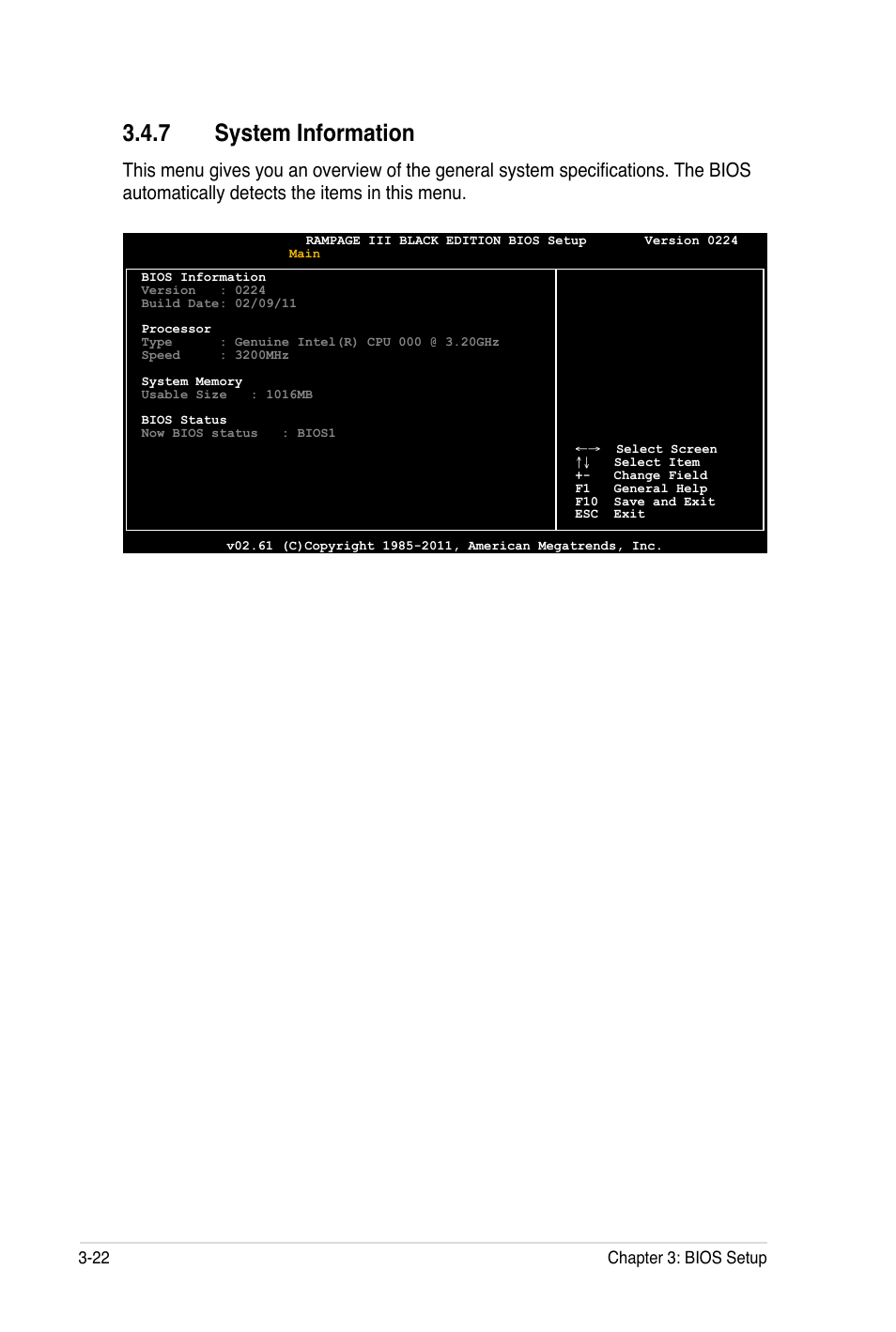 7 system information, 22 chapter 3: bios setup | Asus Rampage III Black Edition User Manual | Page 118 / 198