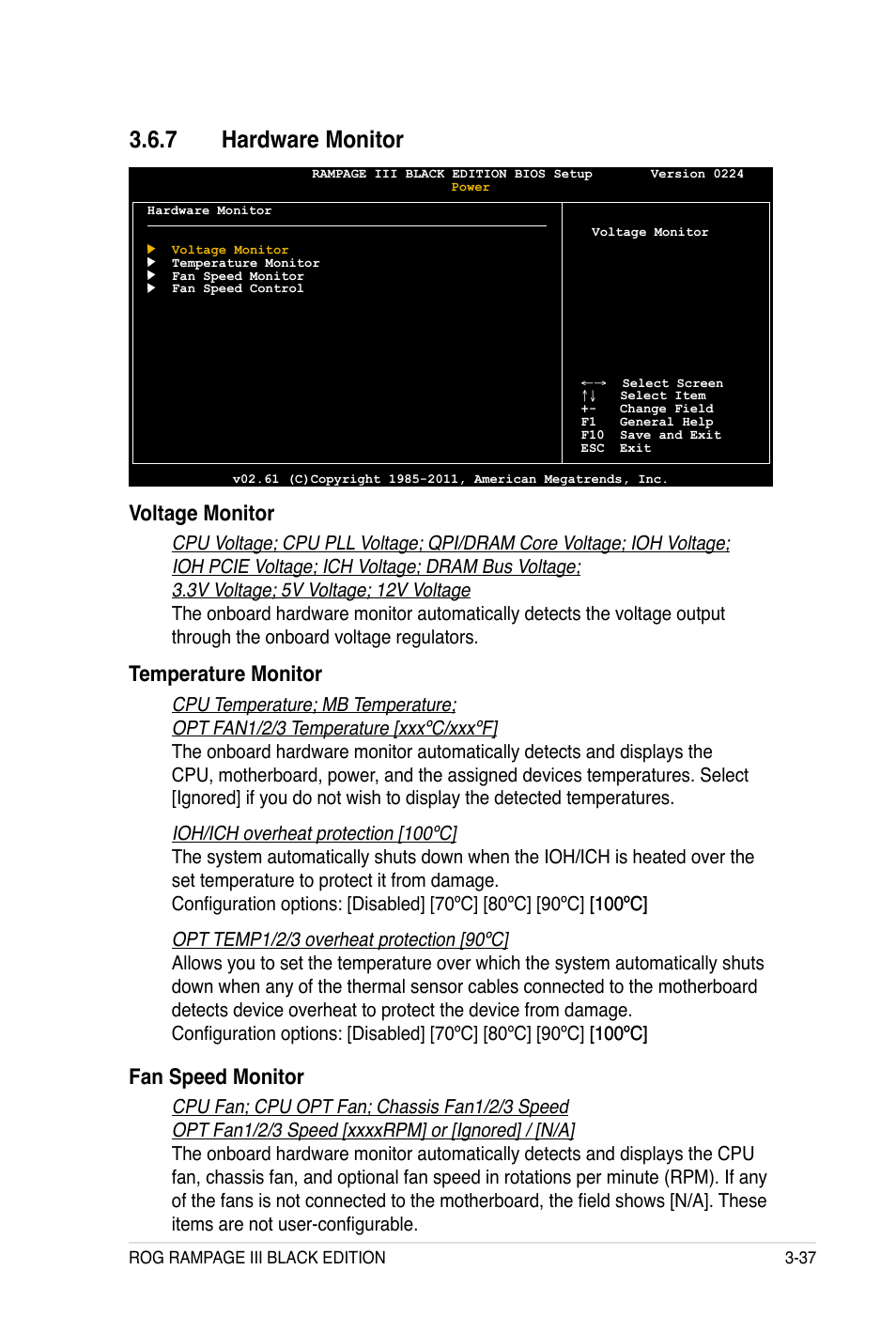 7 hardware monitor, Voltage monitor, Temperature monitor | Fan speed monitor | Asus Rampage III Black Edition User Manual | Page 133 / 198