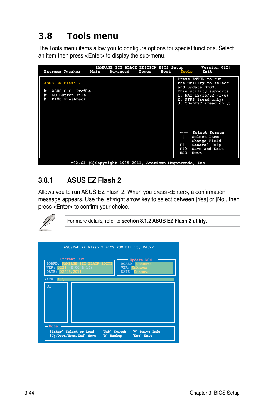 8 tools menu, 1 asus ez flash 2 | Asus Rampage III Black Edition User Manual | Page 140 / 198