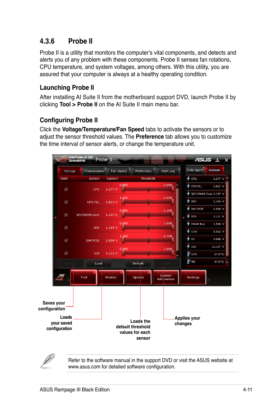 6 probe ii, Launching probe ii, Configuring probe ii | Asus Rampage III Black Edition User Manual | Page 159 / 198