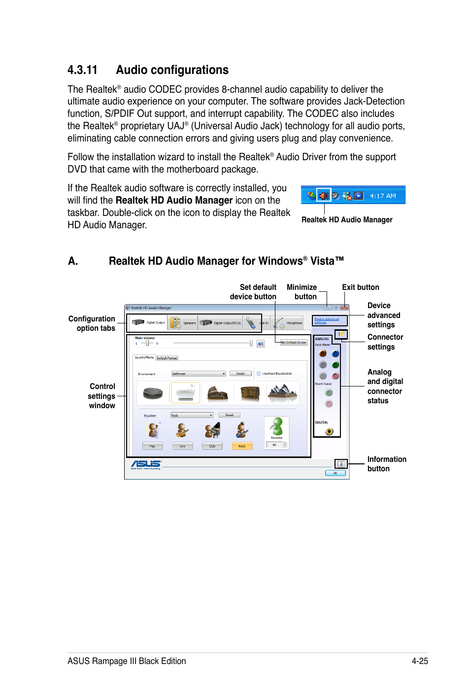 �.�� audio configurations, A. realtek hd audio manager for windows, Vista | Asus Rampage III Black Edition User Manual | Page 173 / 198