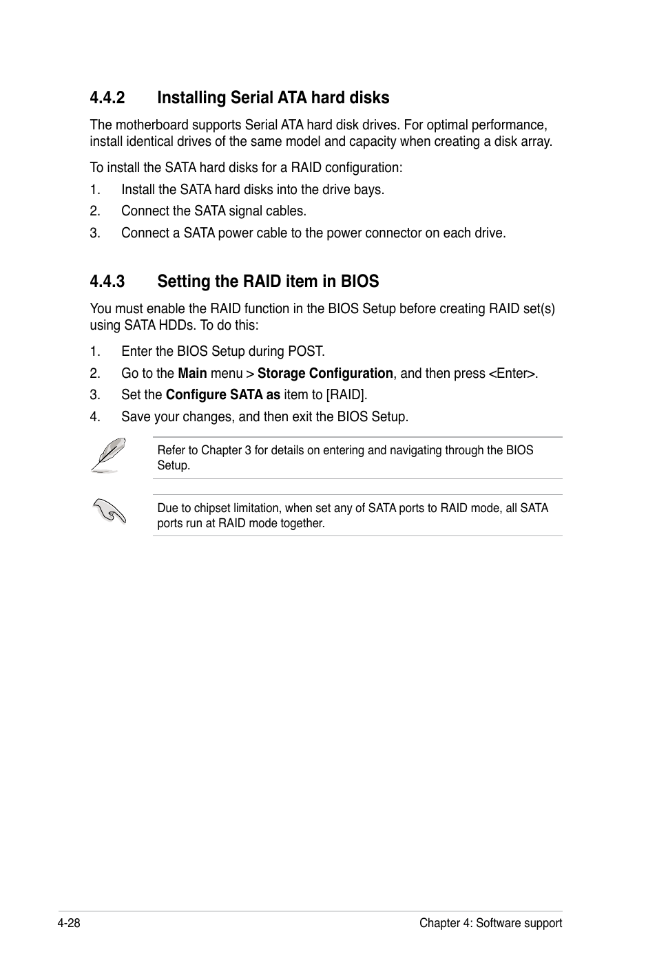 2 installing serial ata hard disks, 3 setting the raid item in bios | Asus Rampage III Black Edition User Manual | Page 176 / 198