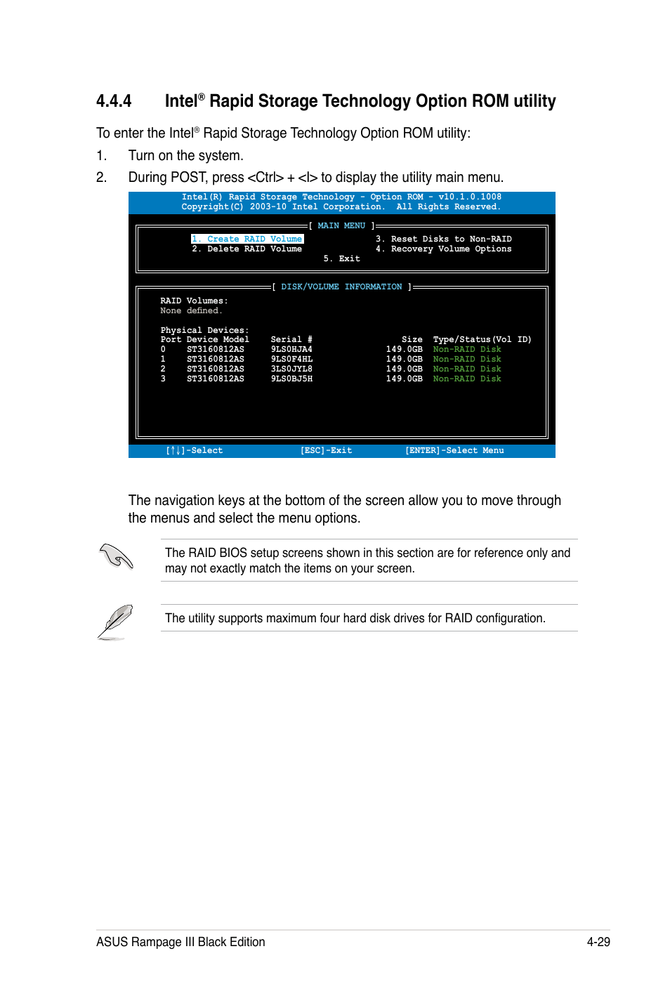 4 intel, Rapid storage technology option rom utility | Asus Rampage III Black Edition User Manual | Page 177 / 198