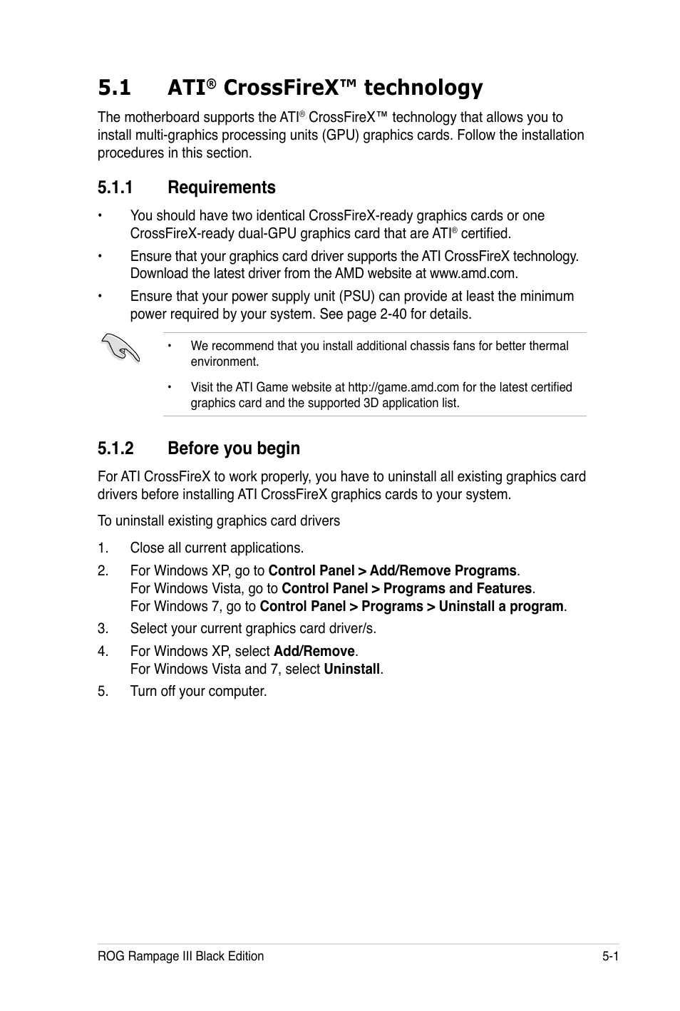 1 ati, Crossfirex™ technology, 1 requirements | 2 before you begin | Asus Rampage III Black Edition User Manual | Page 187 / 198