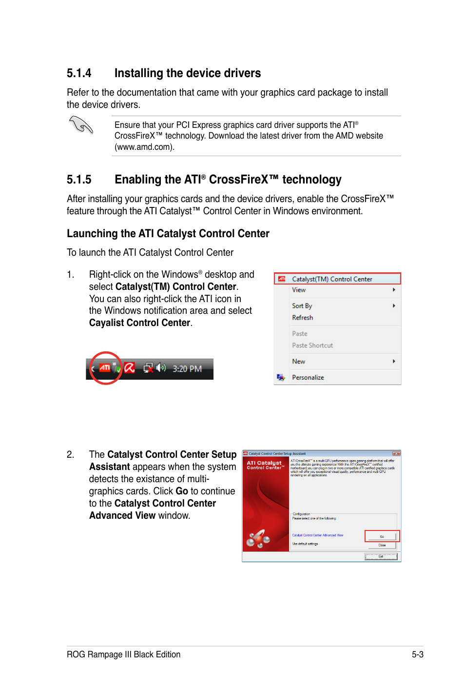 4 installing the device drivers, 5 enabling the ati, Crossfirex™ technology | Asus Rampage III Black Edition User Manual | Page 189 / 198