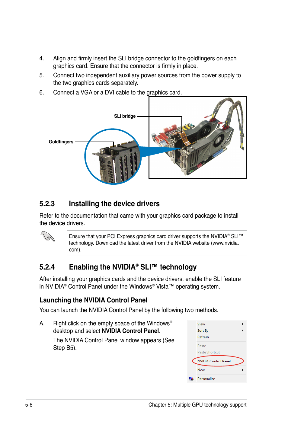 3 installing the device drivers, 4 enabling the nvidia, Sli™ technology | Launching the nvidia control panel | Asus Rampage III Black Edition User Manual | Page 192 / 198