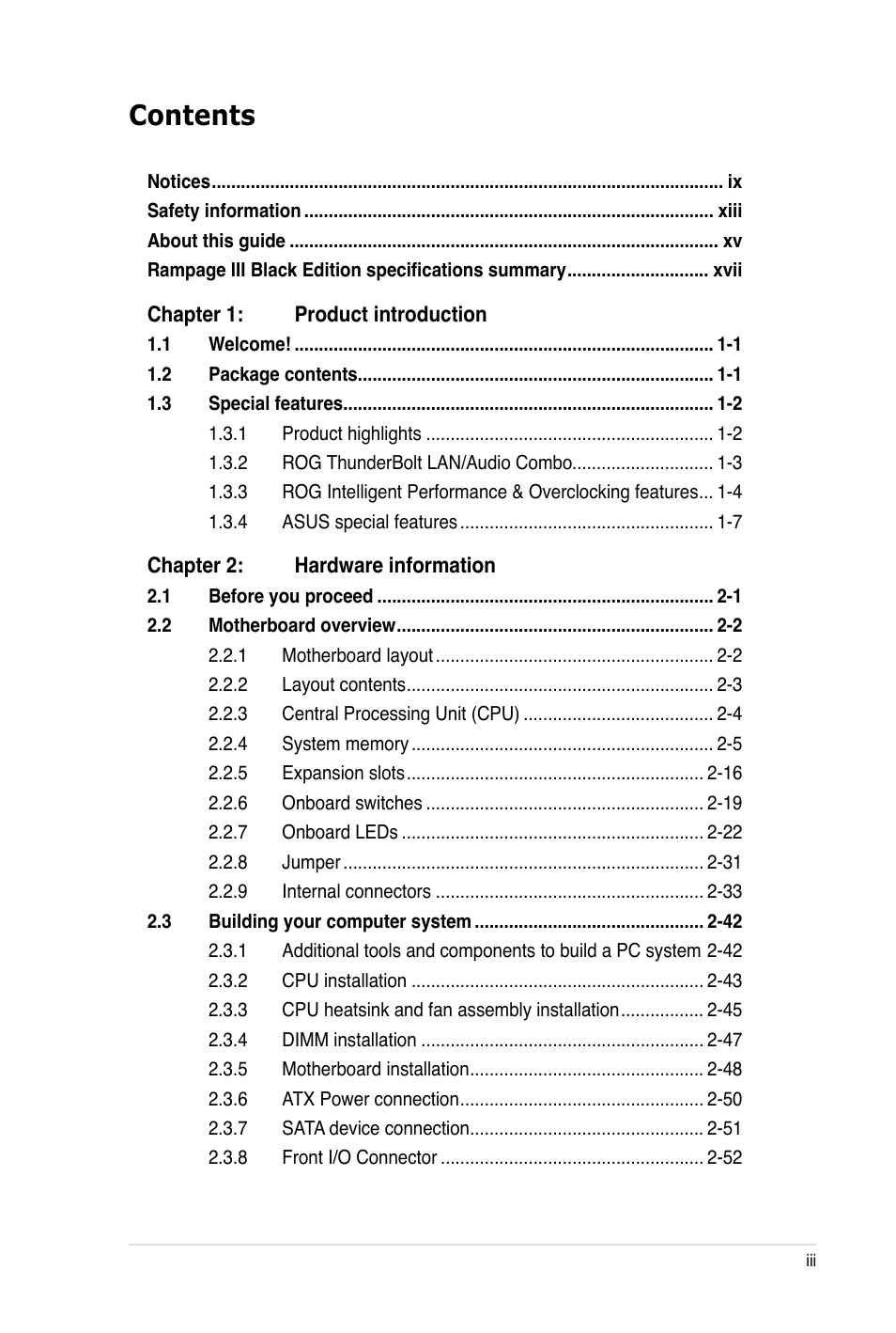 Asus Rampage III Black Edition User Manual | Page 3 / 198