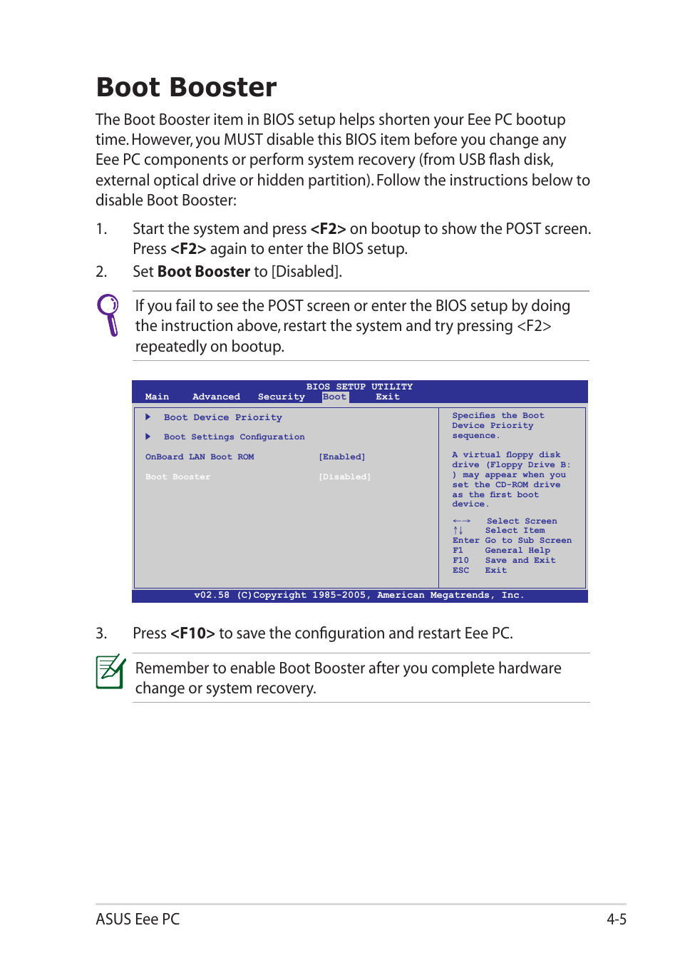 Boot booster, Boot booster -5, Asus eee pc 4-5 | Asus Eee PC 1001PQ User Manual | Page 55 / 72