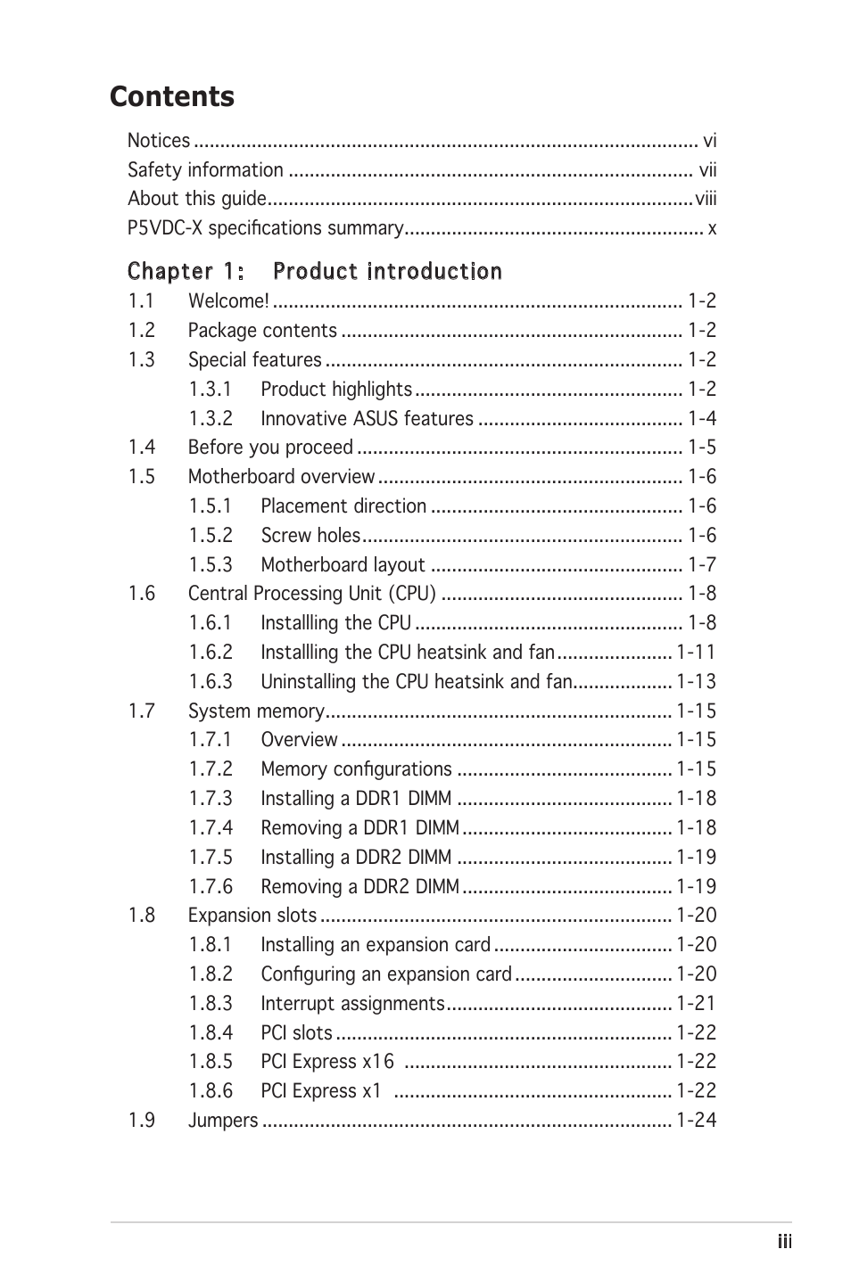 Asus P5VDC-X User Manual | Page 3 / 92