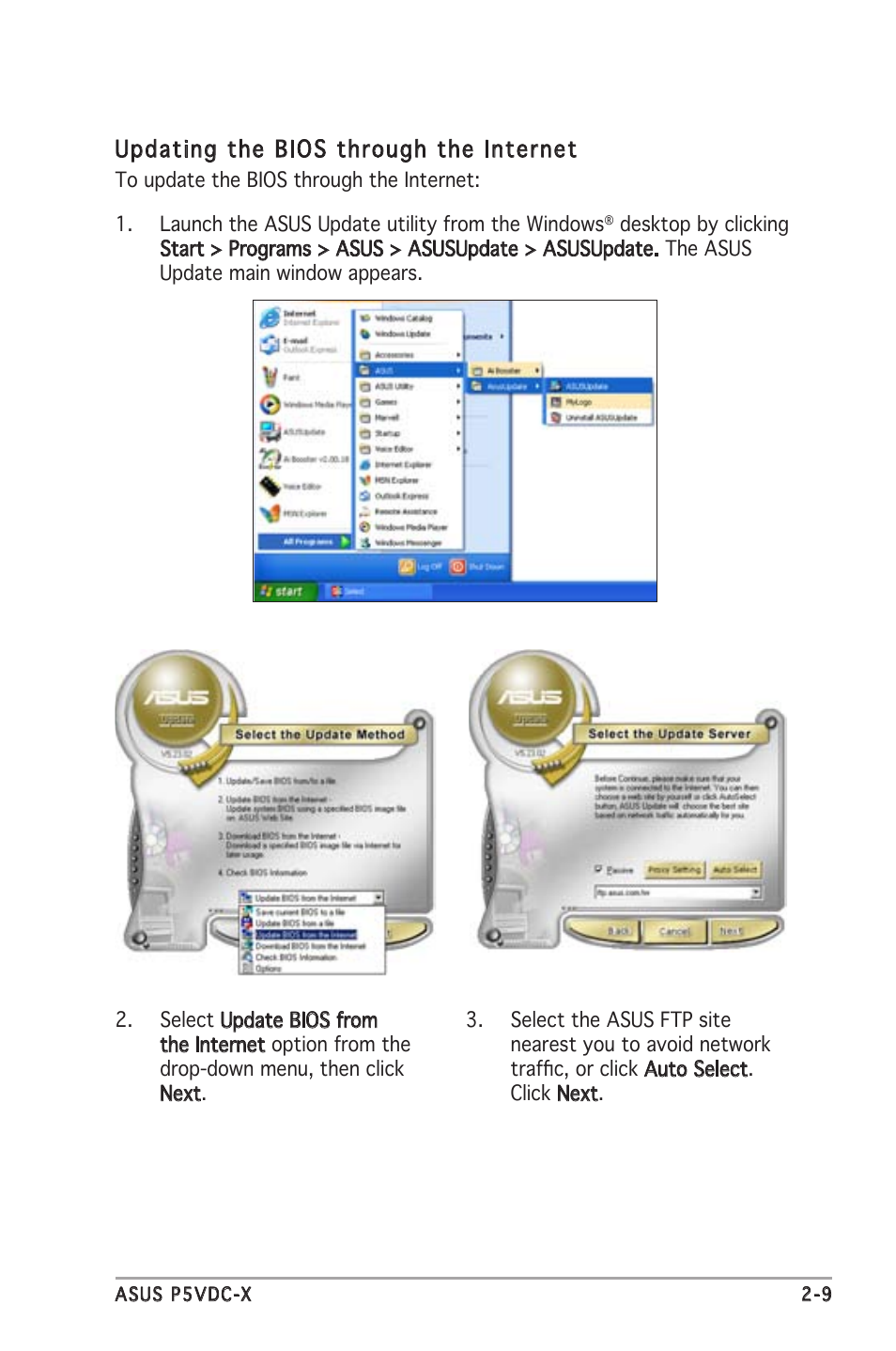 Updating the bios through the internet | Asus P5VDC-X User Manual | Page 55 / 92