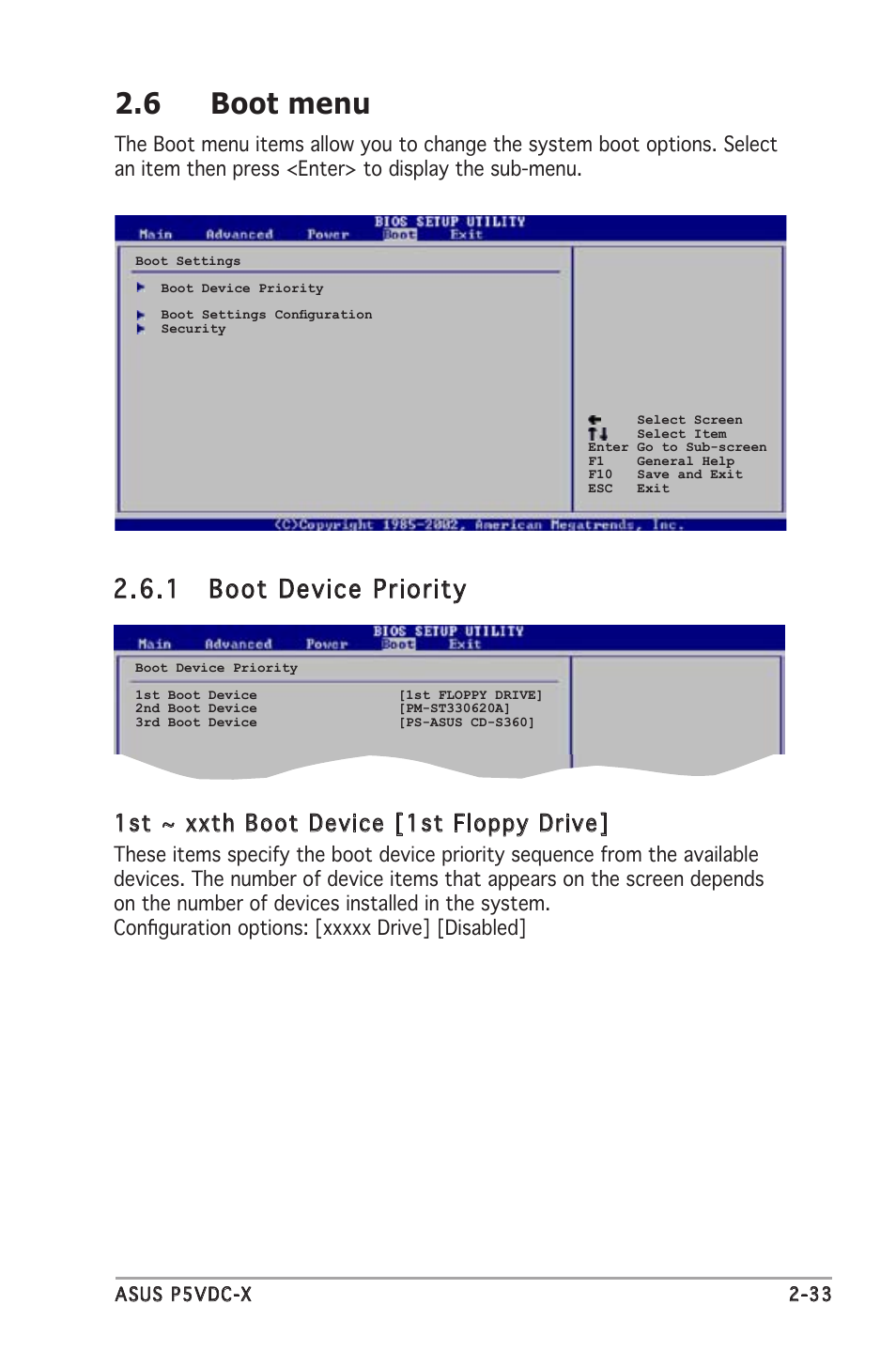 6 boot menu, 1 boot device priority, 1st ~ xxth boot device [1st floppy drive | Asus P5VDC-X User Manual | Page 79 / 92