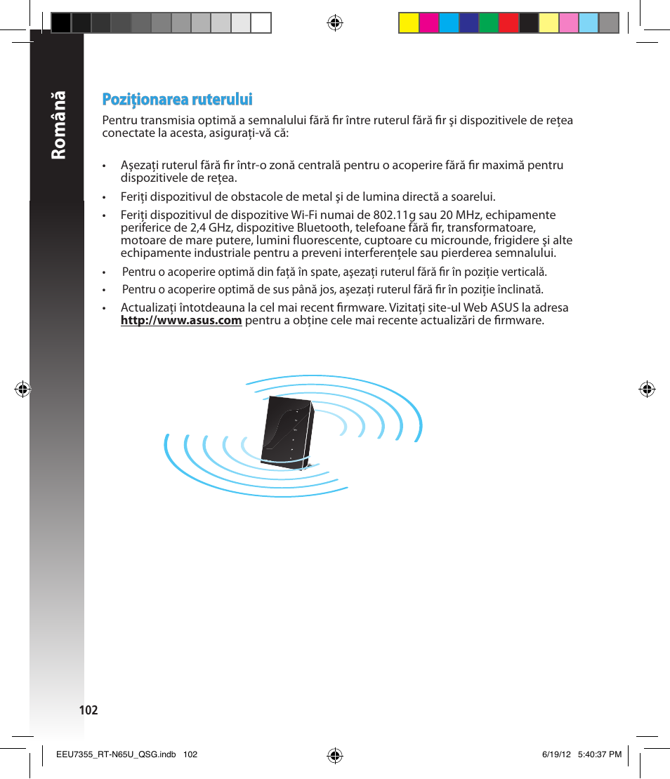 Română, Poziţionarea ruterului | Asus RT-N65U User Manual | Page 102 / 159