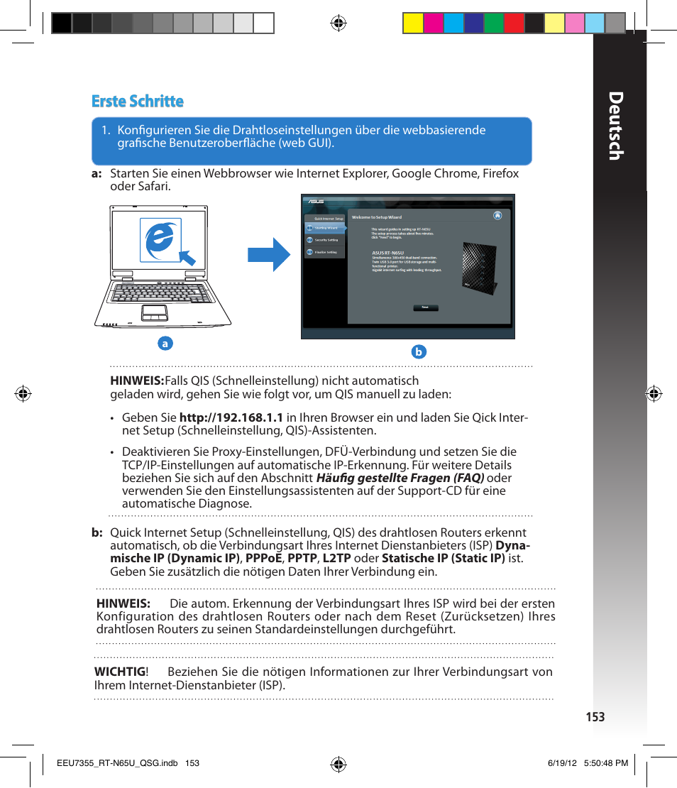 Deutsch, Erste schritte | Asus RT-N65U User Manual | Page 153 / 159
