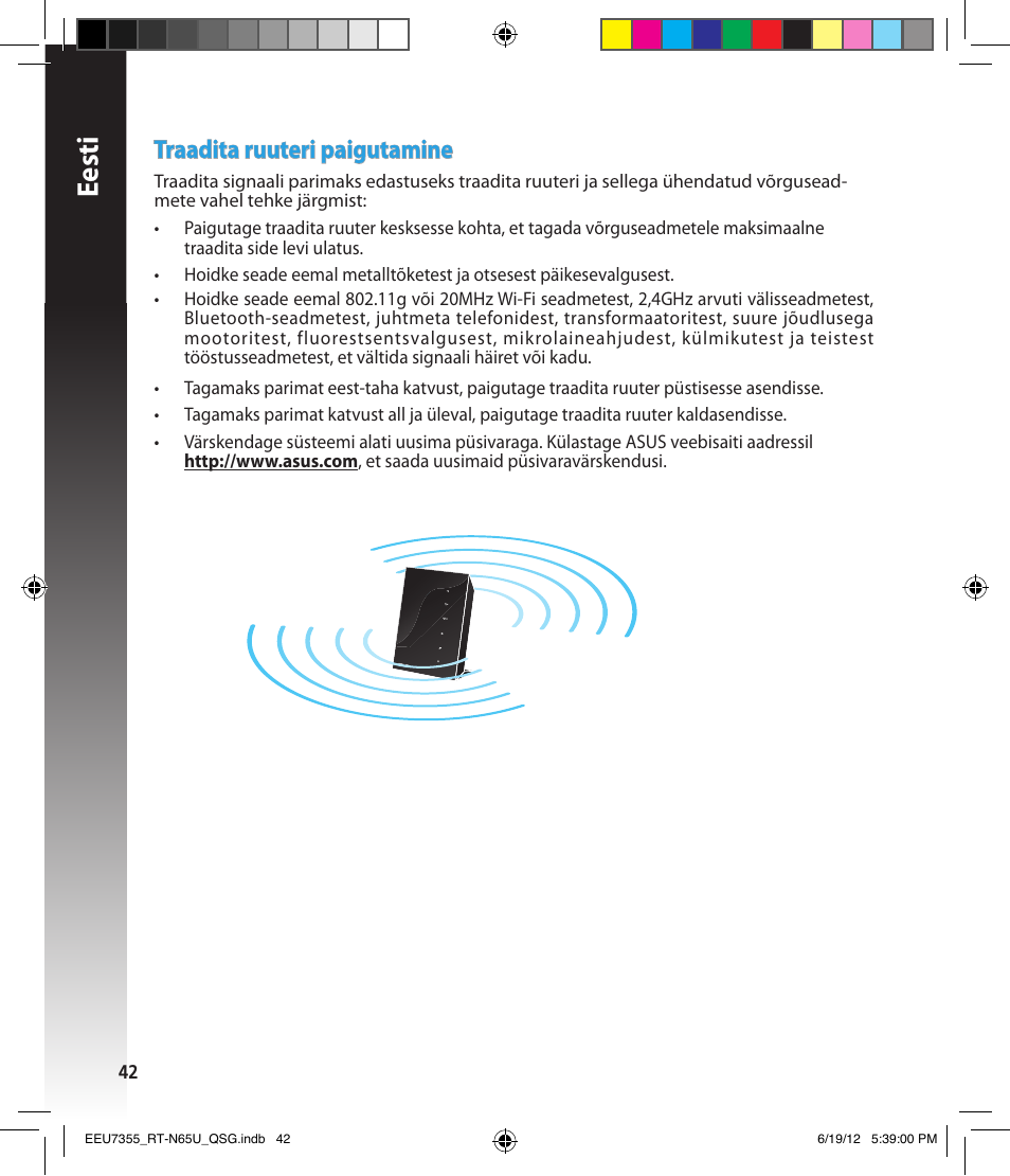Eesti, Traadita ruuteri paigutamine | Asus RT-N65U User Manual | Page 42 / 159