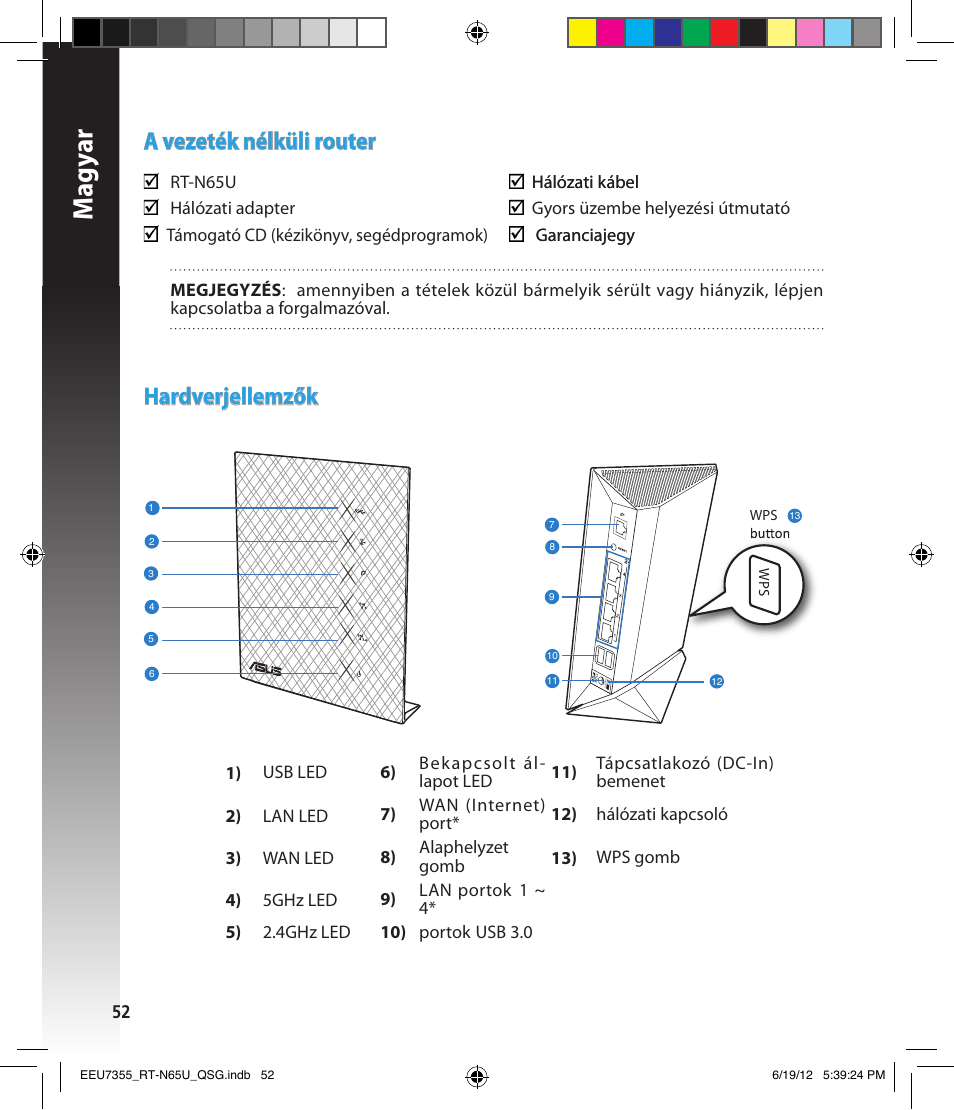 Magy ar, A vezeték nélküli router, Hardverjellemzők | Asus RT-N65U User Manual | Page 52 / 159