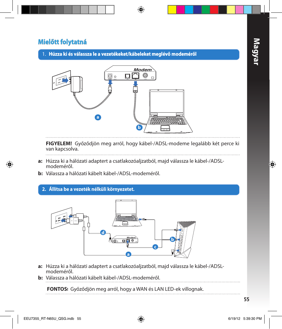 Magy ar, Mielőtt folytatná | Asus RT-N65U User Manual | Page 55 / 159