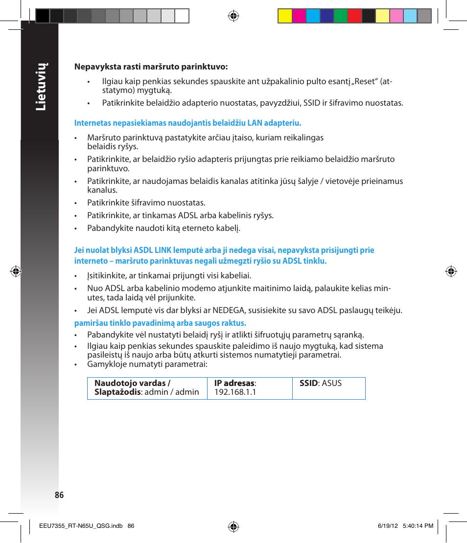 Lietuvių | Asus RT-N65U User Manual | Page 86 / 159