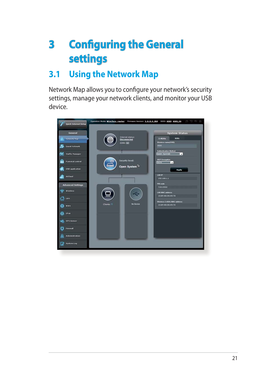 3configuring the general settings | Asus RT-AC52U User Manual | Page 21 / 130