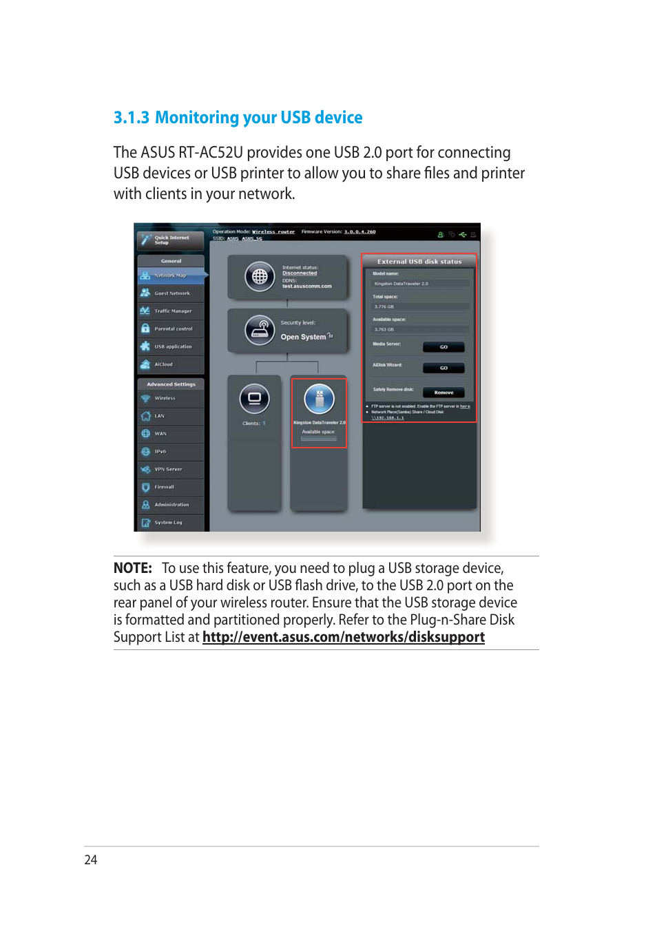 3 monitoring your usb device | Asus RT-AC52U User Manual | Page 24 / 130