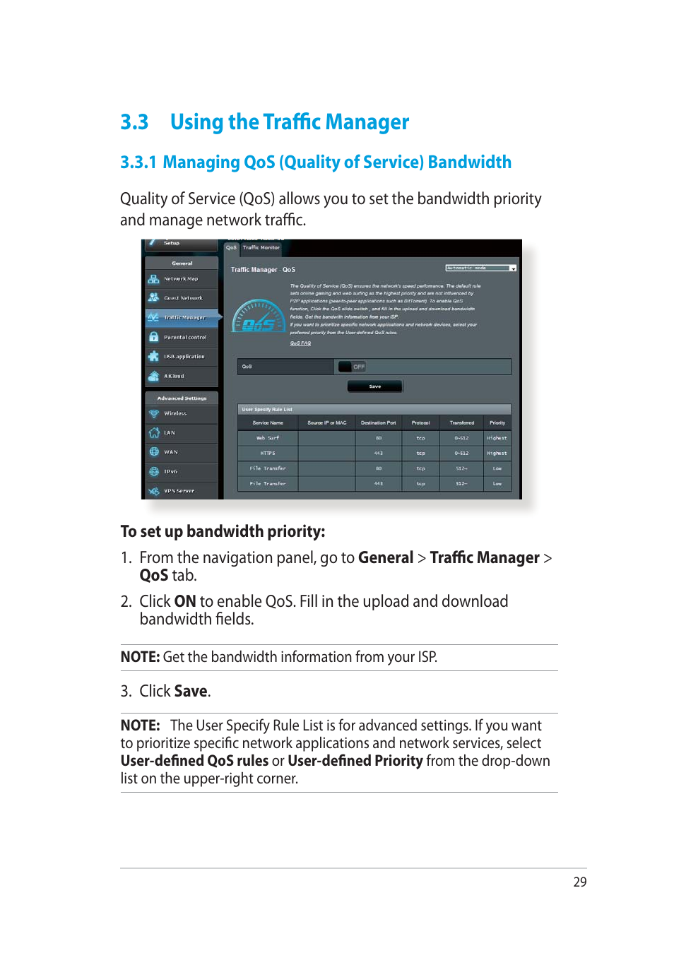 3 using the traffic manager | Asus RT-AC52U User Manual | Page 29 / 130