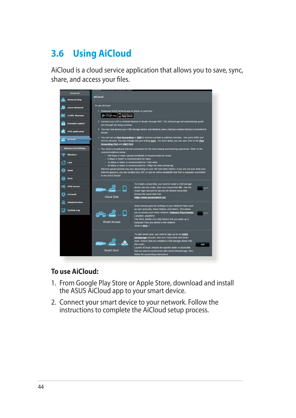 6 using aicloud | Asus RT-AC52U User Manual | Page 44 / 130