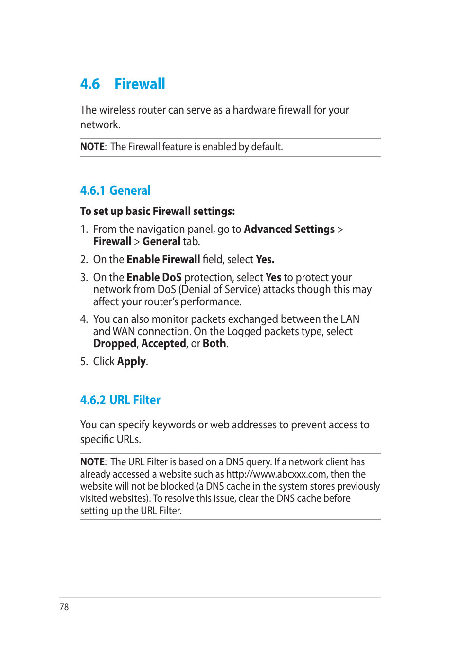 6 firewall | Asus RT-AC52U User Manual | Page 78 / 130