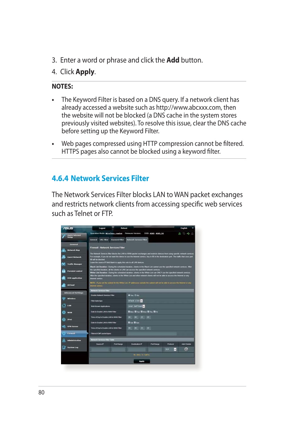 4 network services filter | Asus RT-AC52U User Manual | Page 80 / 130