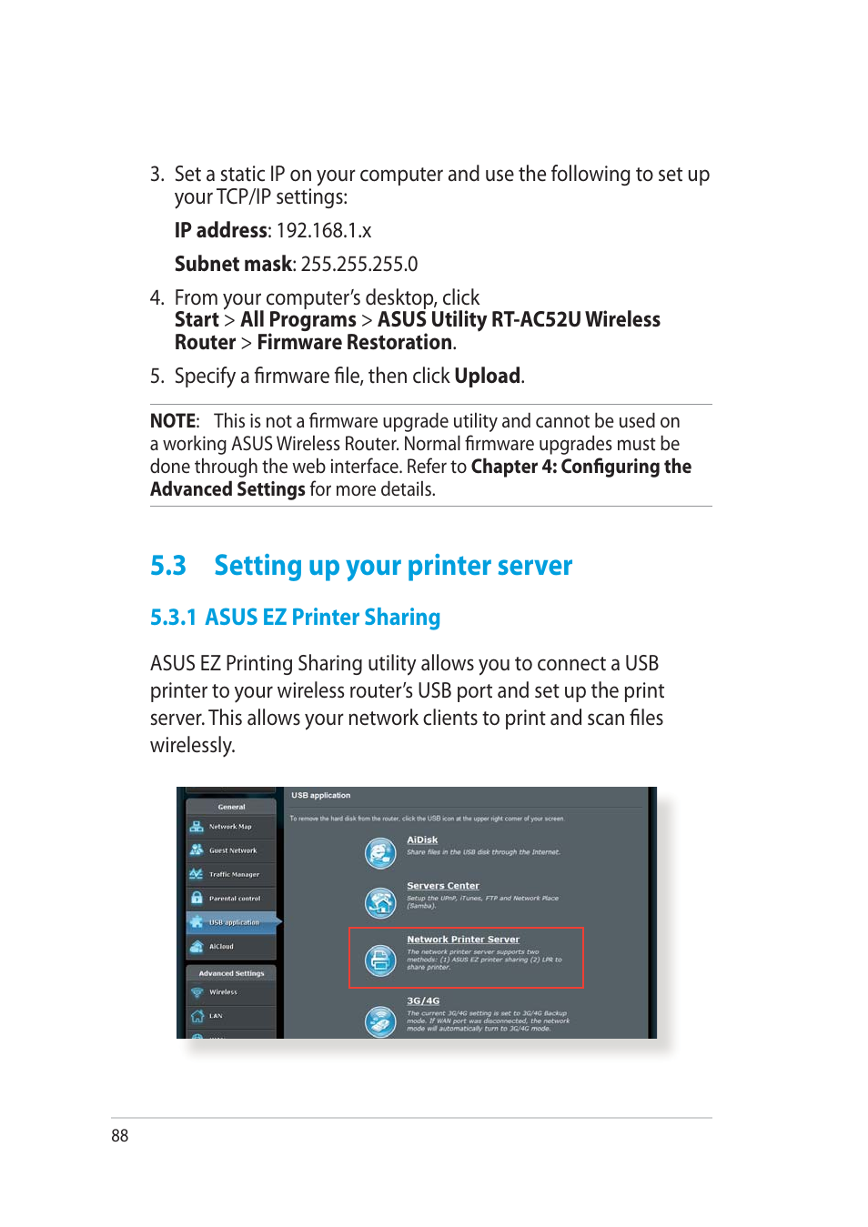 3 setting up your printer server | Asus RT-AC52U User Manual | Page 88 / 130