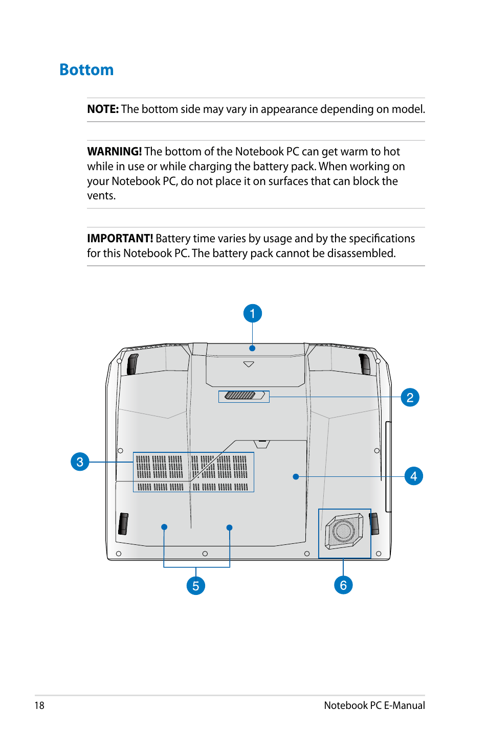 Bottom | Asus G750JH User Manual | Page 18 / 124