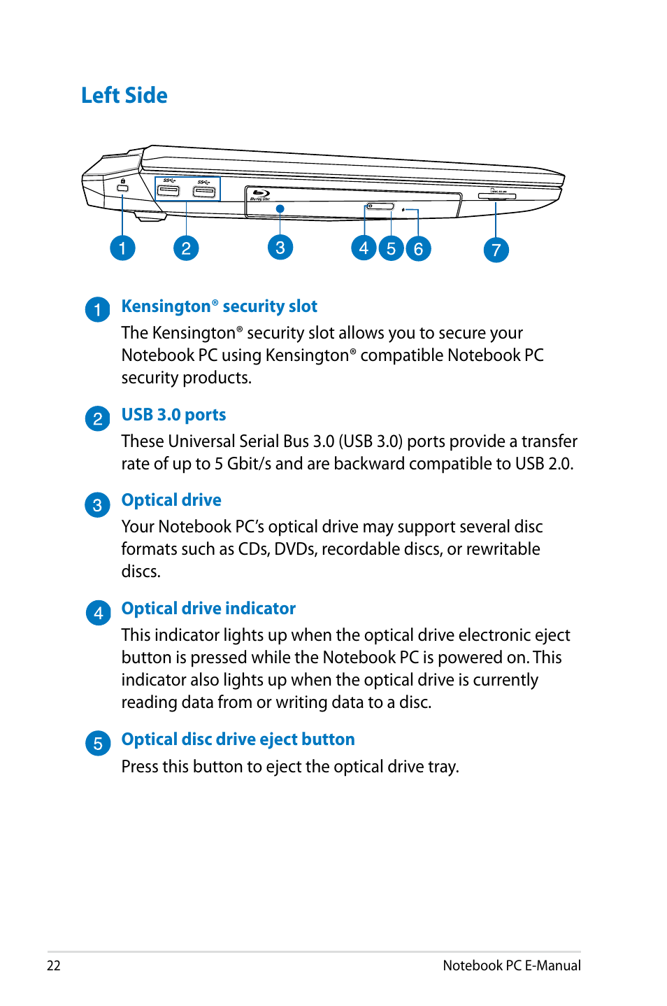 Left side | Asus G750JH User Manual | Page 22 / 124