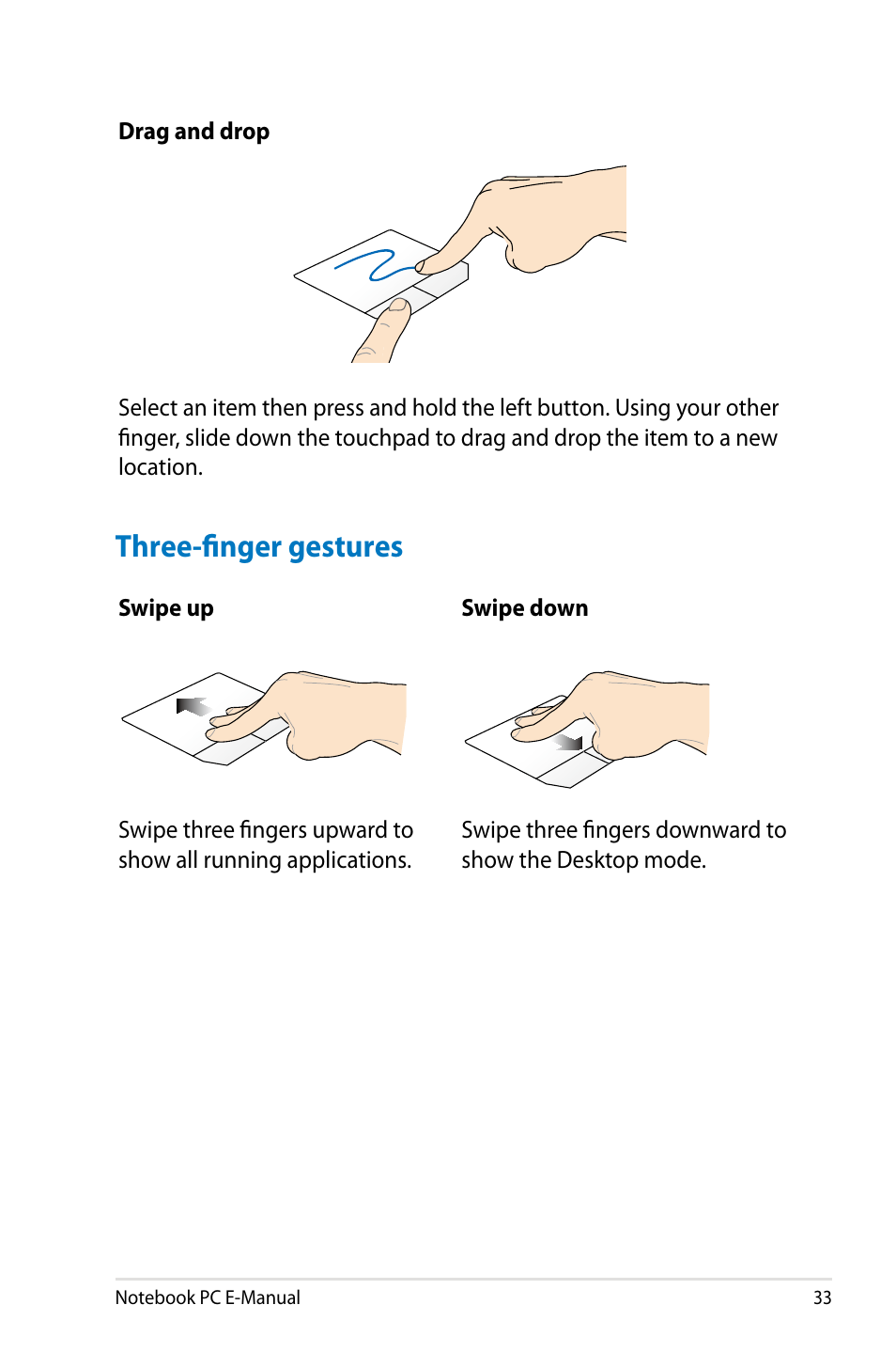 Three-finger gestures | Asus G750JH User Manual | Page 33 / 124