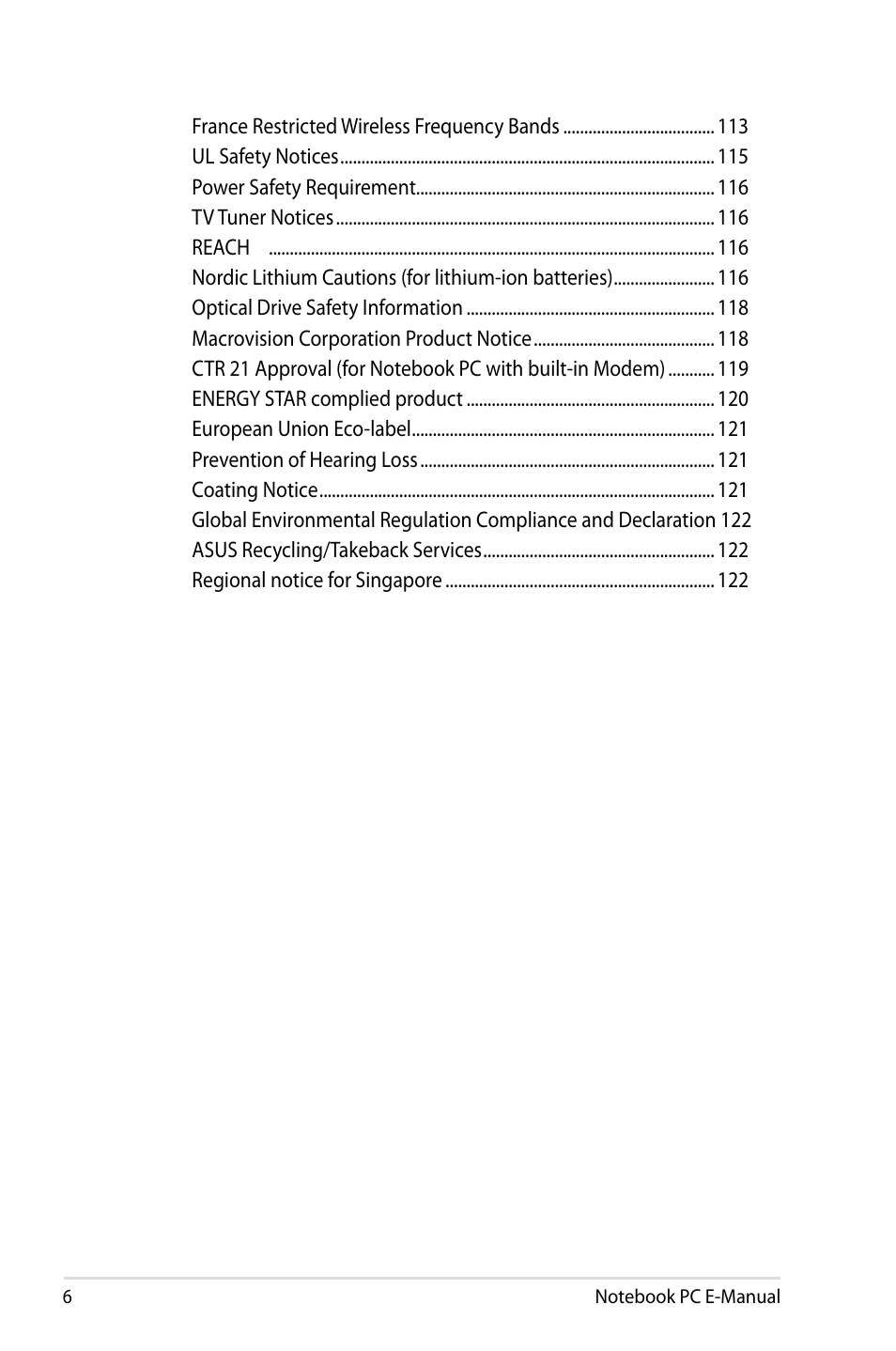 Asus G750JH User Manual | Page 6 / 124