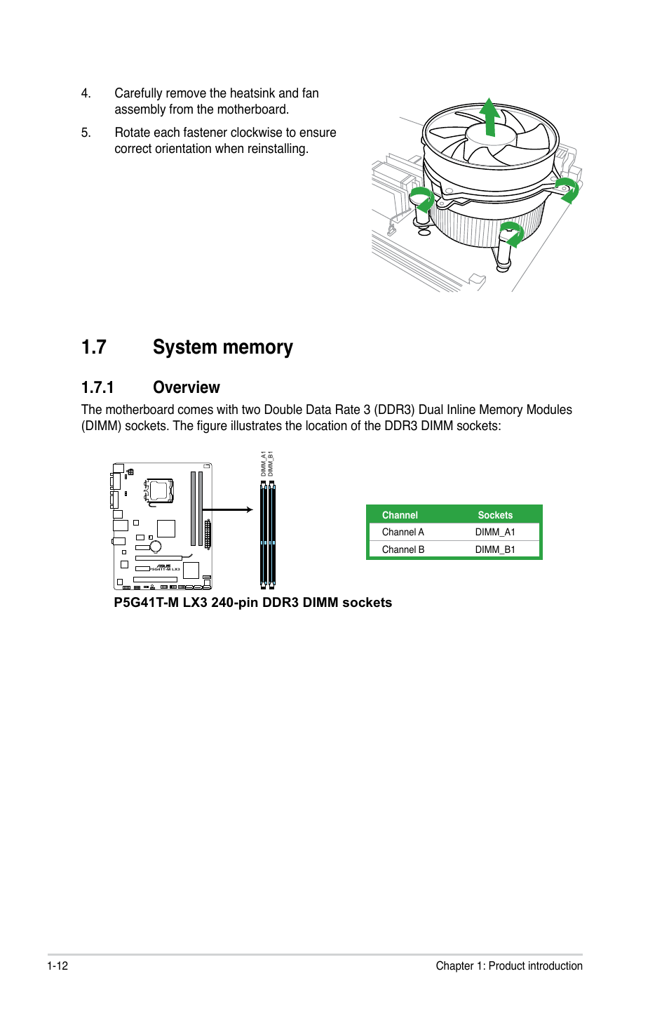 7 system memory, 1 overview, System memory -12 1.7.1 | Overview -12 | Asus P5G41T-M LX3 User Manual | Page 22 / 60